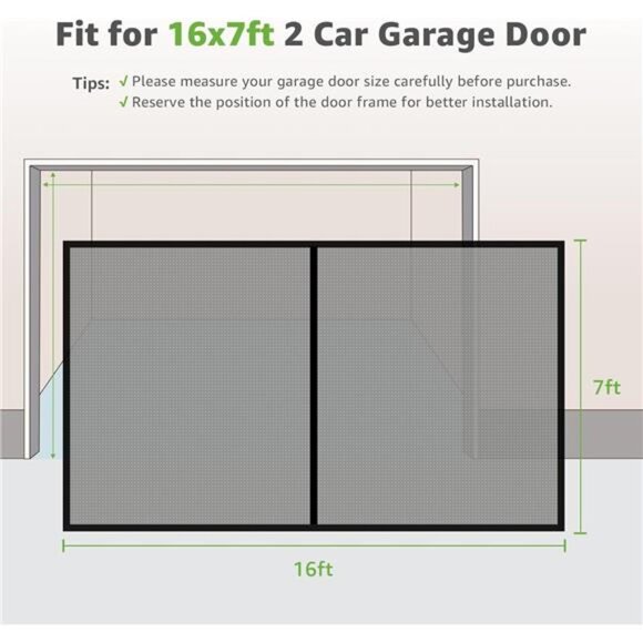 Garage Door Screen, 16x7 Ft Magnetic Closure Heavy Duty Weighted Bottom Garage - Picture 2 of 7